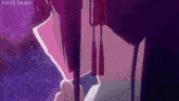 a close up of a person 's face with a purple background and the words nbds sama below it