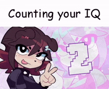 a cartoon girl giving a peace sign with the words counting your iq above her