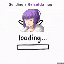 a picture of a girl with purple hair and the words " sending a griselda hug "