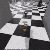 a black and white checkered floor with the number 619/643 written on it