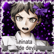 a picture of hinata de devi with a purple bow on his hair