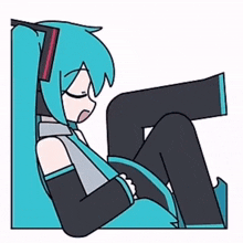 a cartoon of a girl with headphones sleeping on a chair .