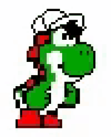 a pixel art of a person holding a red object with a circle in the middle .