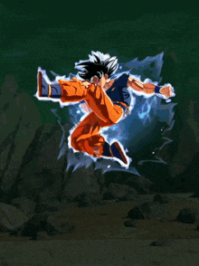 a cartoon character named goku is holding a lightning ball in his hand