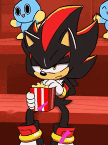 shadow the hedgehog shadow pouting popcorn disappointed