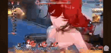 a person is playing a video game with a red haired character .
