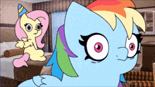 a cartoon of rainbow dash and fluttershy in a bedroom