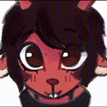 a close up of a cartoon character 's face with large eyes