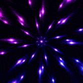 a circle with two crescent moons inside of it is surrounded by purple and blue lights