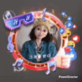 a picture of a girl in a circle with sunglasses and music notes around her .