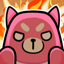 a cartoon drawing of a pink cat with a t on its nose
