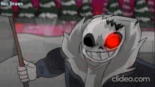 a cartoon drawing of a skeleton with red eyes and the words nec draws below it