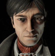 a close up of a man 's face wearing a scarf