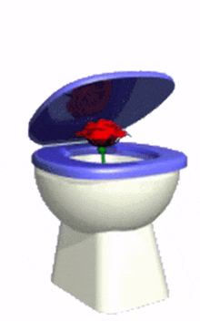 a red rose is growing out of a toilet