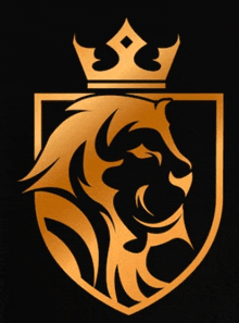 a gold lion with a crown on its head