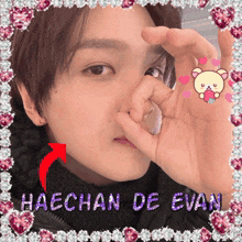 a picture of a person with the name haechan de evan on the bottom