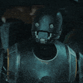 a close up of a robot with a helmet on it