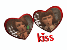 a couple of hearts with the word kiss on the bottom right