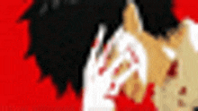 a blurry picture of a person with blood on their face