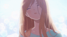 a close up of a girl with long hair