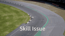 an aerial view of a race track with the words skill issue at the top