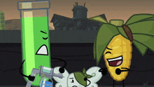 a cartoon of a corn on the cob and a green test tube