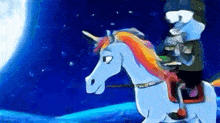 a cartoon of a knight riding a unicorn