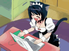cat maid anime girl happy