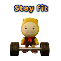 a cartoon character is lifting a barbell with the words stay fit behind him