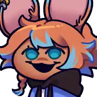 a close up of a cartoon character with blue eyes and orange hair