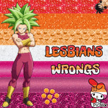a picture of a female anime character with the words lesbians wrongs