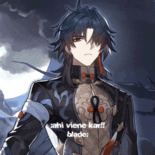 a drawing of a man with the words ahi viene kar blade written on the bottom