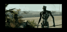 a robot is standing in the middle of a road