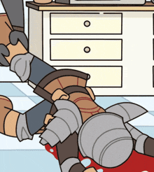 a cartoon of a knight laying on the floor