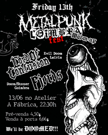 a poster for metalpunk gothic warm-up featuring evil doom leiria