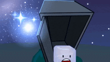 a cartoon of an ice cube in front of a pyramid