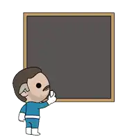 a cartoon drawing of a man writing the number 1 on a blackboard