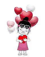 a girl wearing heart shaped sunglasses holds a red heart in her hands