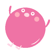 a cartoon drawing of a pink circle with a bird on it