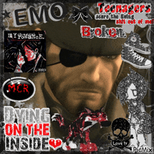 a picture of a man with an eye patch and the words dying on the inside in red