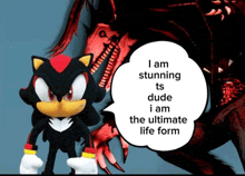 shadow the hedgehog with a speech bubble saying i am stunning