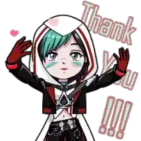 a cartoon of a girl with a hood saying thank you !!!