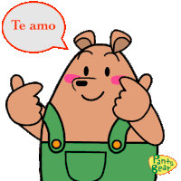 a pants bear giving a thumbs up with a speech bubble saying te amo