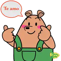 a pants bear giving a thumbs up with a speech bubble saying te amo