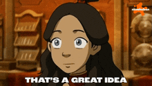 a cartoon of a girl with the words that 's a great idea