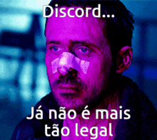a man with a bandage on his nose has the words discord written on his face
