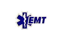 an emt logo with a blue star of life
