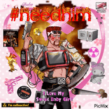 a cartoon of a man holding a gun with the words i love my sweet baby girl below him