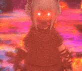 a girl with a ponytail and ears stands in front of a colorful background