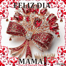 a picture of a brooch with the words feliz dia mama written on it